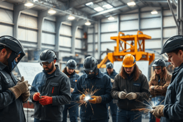 Imagem do curso de soldagem, capacitando profissionais para grandes obras com técnicas modernas.