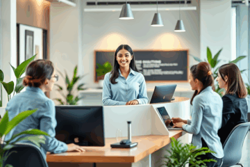 Imagem de um curso de recepcionista profissional, enfatizando o aprendizado e as habilidades necessárias para o atendimento ao cliente.