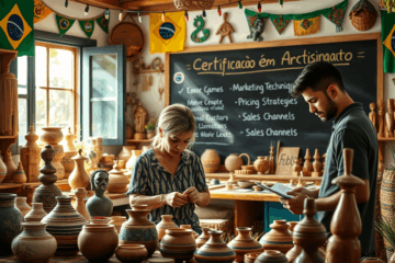 Imagem de artesãos aprendendo técnicas de venda para monetização eficaz durante um curso de certificação.