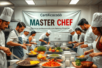 Imagem de um chef profissional preparando um prato gourmet, simbolizando a certificação Master Chef.