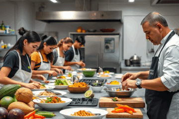 Chef aprimorando suas habilidades culinárias em uma cozinha profissional