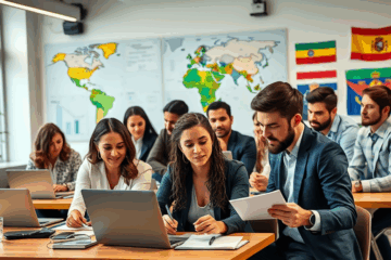 Imagem de pessoas estudando espanhol para avançar em suas carreiras globais