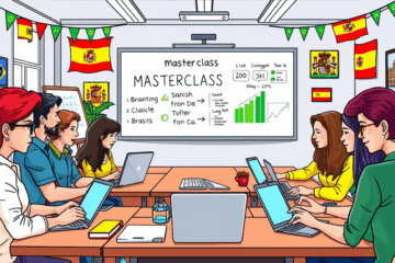 Professores de espanhol participando de masterclass intensivo para monetização de aulas.