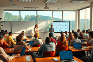 Imagem de um empreendedor utilizando ferramentas tecnológicas lucrativas em um curso de informática.