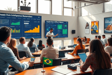 Imagem ilustrativa de uma aula de masterclass sobre técnicas de eficiência financeira no Supply Chain.