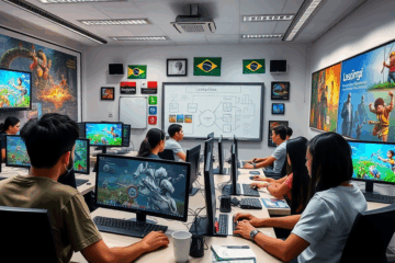 Imagem ilustrativa de um profissional trabalhando em design de jogos, representando o tema da certificação avançada em game design lucrativo.