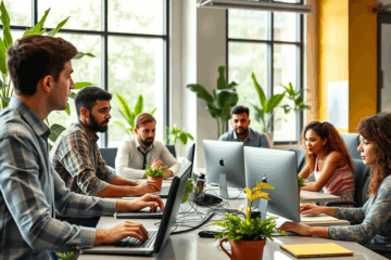 Computador aberto com conteúdos de informática básica para empresas, mostrando um curso profissionalizante.