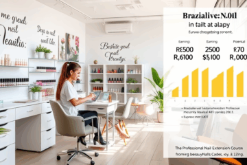 Imagem de profissionais realizando alongamento de unhas, representando oportunidades salariais na BelezaNails Academy