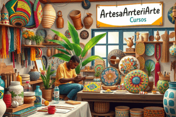 Imagem de um artesão criando uma peça artesanal, simbolizando as oportunidades de ganhos financeiros através do curso Prático de Artesanato do ArtesanArte Cursos.