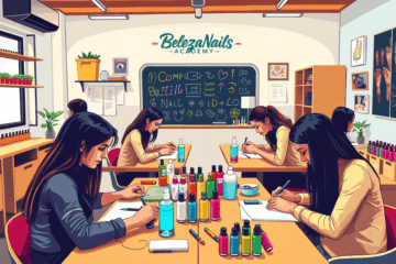 Imagem de alunos praticando técnicas avançadas de alongamento de unhas na BelezaNails Academy.