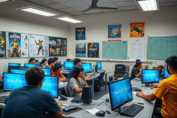 Estudante participando de aula prática de desenvolvimento de jogos no GameDev Institute