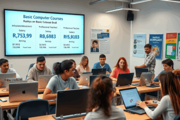 Imagem mostrando diferentes profissões e salários no curso de Informática Básica do InfoStart Cursos.