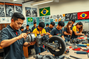 Imagem de um mecânico trabalhando em uma motocicleta para o curso do MotoService Academy
