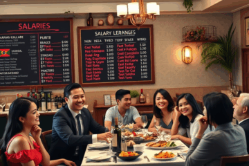 Garçom profissional servindo em restaurante elegante, destacando-se em sua função.